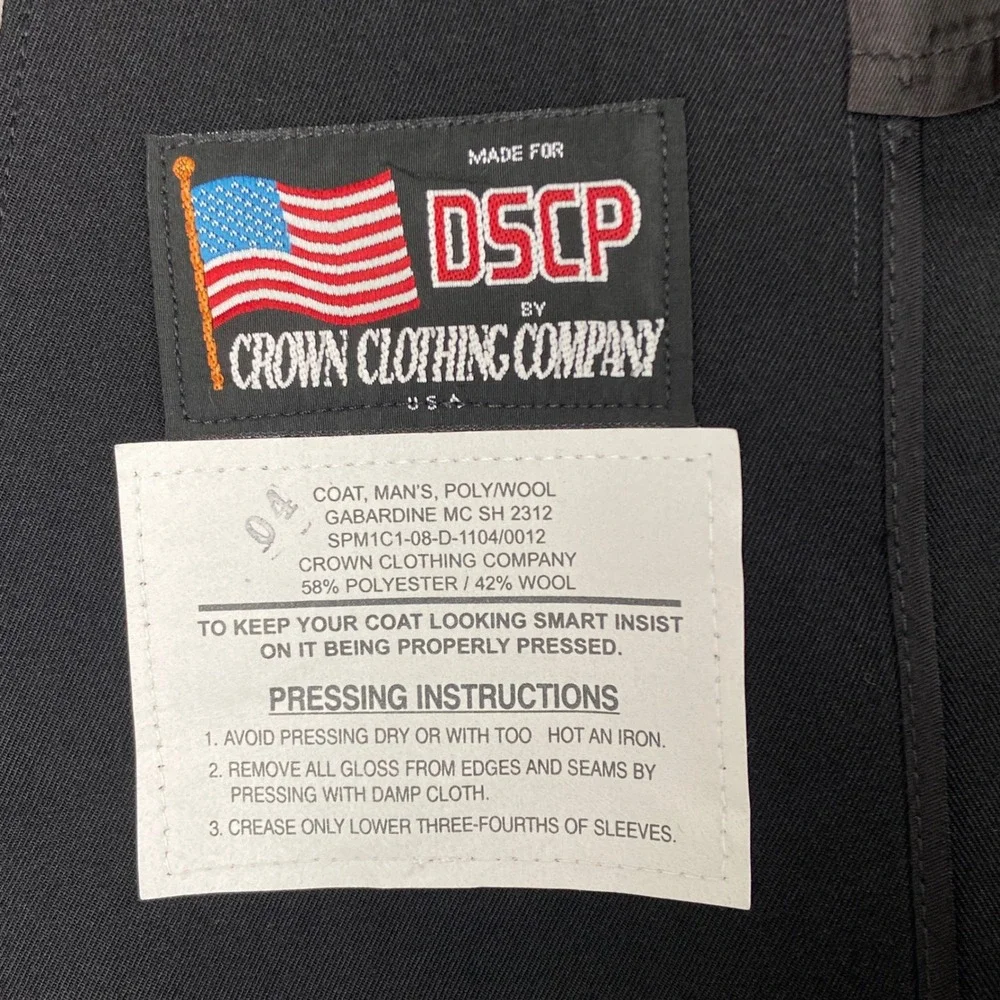 DSCP USMC Coat Mens 36S Black Military Uniform Crown Clothing Co Gold Buttons